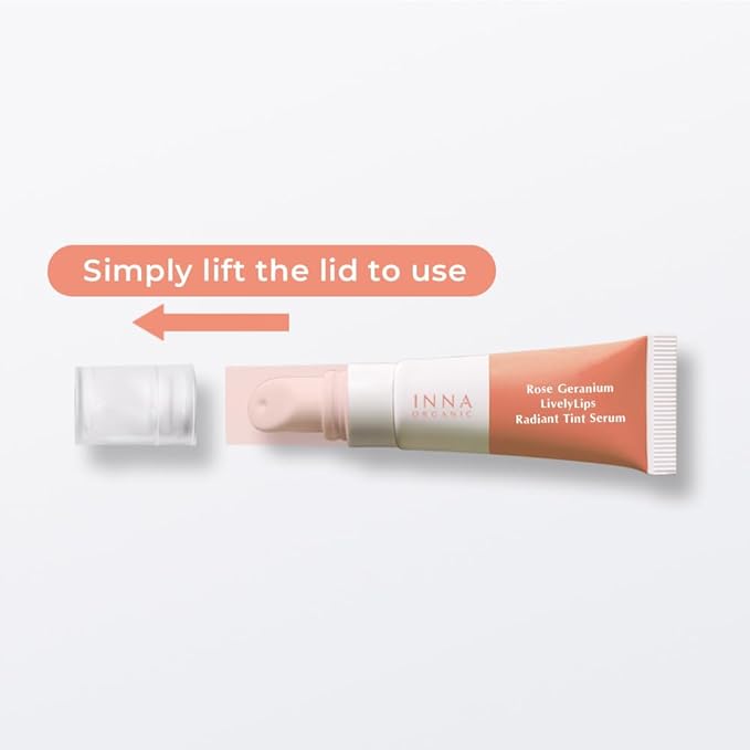 INNA ORGANIC Tinted Lip Serum, Moisturizing, Healing, Light Rosy color, 100% vegan, EWG & COSMOS Certified| also suitable for 10-15, kids | Rose Geranium Essential Oils Infused | Luxury Clean Beauty
