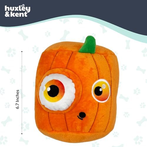Huxley & Kent Interactive Halloween Funny Dog Toy w/Squeaker – Power Plush Puzzle Dog Toys for Small, Medium & Large Dogs – Treat Hiding Play Time - Pop 'n Fetch Pumpkin Pop-Eye
