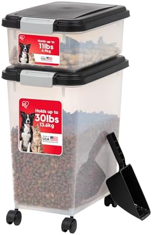 IRIS USA 30 lb + 11 lb Airtight Pet Food Storage Containers with Wheels