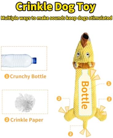 Dog Toys, Squeaky Plush No Stuffing Crinkle Dog Toy for Small Medium Large Dogs, Interactive Puppy Teething Water Bottle Dog Chew Toy (Lion)
