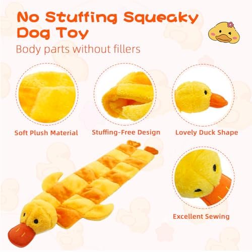 Mihachi Dog Squeaky Toys 16 Squeakers for Aggressive Chewers, Tough Interactive Tug of War Dog Toy-Squeaky Chew Toy for Small,Medium,Large Breed No Stuffing Duck Toy, Fun Long Toys 27 Inches