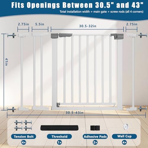 Rgqphantom 41" Tall Safety Pet Gate,Adjustable 29.92"-43.71" Wide(White)