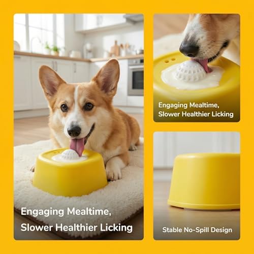 YCD-incerda Slow Feeder Lick Bowl with Rolling Ball (1, Yellow)
