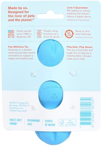 WEST PAW Zogoflex Rumpus Dog Chew Toy – Floatable Toy for Dogs, Aggressive Chewers – Puppy Chewing Toys for Catch, Fetch – Recyclable, Dishwasher-Safe, Small 5.25", Aqua Blue