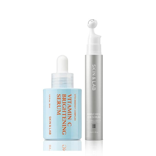 [SKIN&LAB] Brightening and Eye Wrinkle Care Skincare Set: Includes Vitamin C Serum and Bakuchiol Eye Serum
