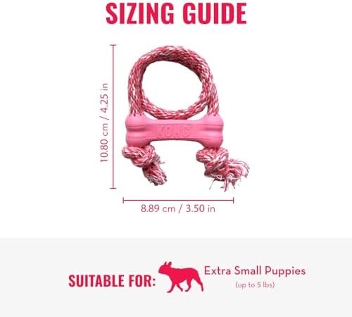 KONG Puppy Goodie Bone with Rope, Natural Rubber, for XS Puppies, Pink