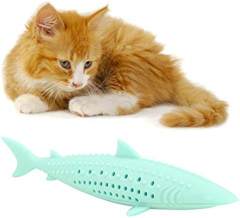 VINGVO Cat Teeth Cleaning Toy, Cat Teething Toys Silicone Molar Stick Catnip Toys Cat Toothbrush Cat Fish Shape Toothbrush with Catnip Chew Bite Teeth Cleaning Toy for Cats Kitten Kitty