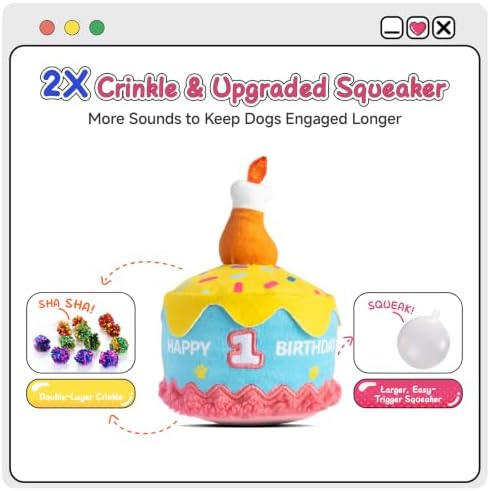 Dog Birthday Cake Toy Decorations, Larger Squeaky Plush Dog Cake Toys