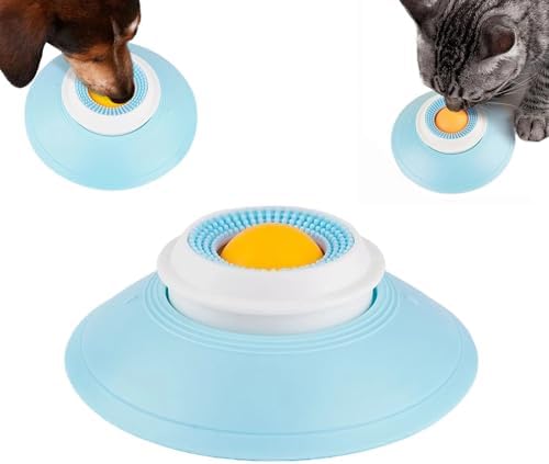 Dog Cat Licks Toys, Pet Lick Bowl for Dogs Cats, Anxieties Relief Slow Feeder, Non-Slip Dog Licks Roll Ball Treat Dispenser, Bowl Enrichment Toys to Keep Them for Liquid Food (Yellow)