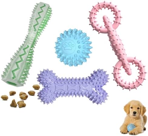 4-Pack Teething Toys Dog Chew Toys for 2-8 Months Puppy,Mix Color