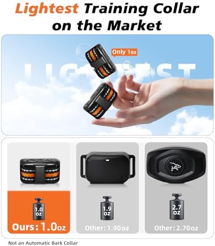Ultra Compact Dog Shock Collar, Lightest Dog Training Collar with Remote for Small Dogs 5-30lbs & Medium Dogs/Puppies, Waterproof, Rechargeable, 1300ft Range(Orange&Small)