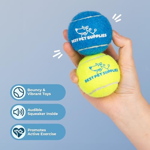 Best Pet Supplies Interactive Squeaky Dog Chew Toy, Ideal Dog Toys for Chewers, Small, Medium & Large Dogs, and Fetch Lovers - Tennis (Assorted Color), Medium (Pack of 8)