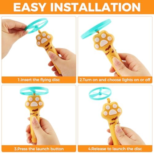Cat Fetch Toy Launcher, Rechargeable Flying Disc Launcher with 10 Discs, Interactive Toy for Indoor and Outdoor Play(Yellow)