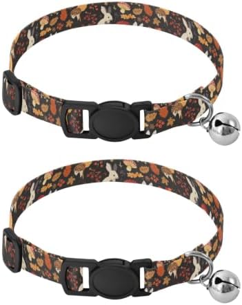 Autumn Animal Fox Bell Collar for Small Dogs 2 Pack Cat Collar Adjustable 10.6 to 17.1 Inches