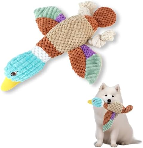 Duck Dog Toys for Aggressive Chewers, Squeaky Crinkle Plush Puppy Chew Toy with Rope Legs for Small Medium Large Dogs, Stuffed Duck Dog Toy for Teething, Tug