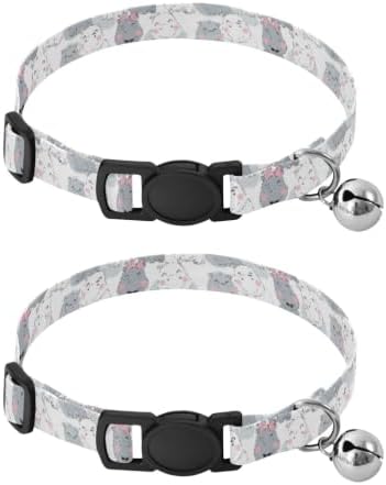 2 Pack Kitten Collar Cute Cartoon Hippos Grey Bell Collar for Small Dogs, Adjustable Length 10.6" to 17.1"