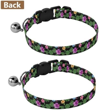 Colorful Hibiscus Flowers Tropical Adjustable Pet Collar, 2 Pack Cat Bell Collar