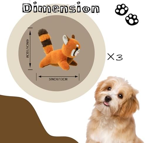 Red Panda Plush Dog Toy Squeaky Toy, Interactive Hide and Seek Replacement Dog Toys for Small & Medium Dogs (3Pcs Squeaky Red Panda)