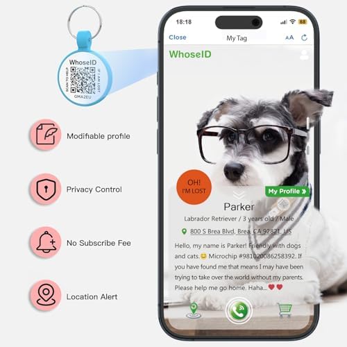 QR Code Cat Tag, Modifiable Pet Online Profile Page, Multiple Emergency Contact, Silent Silicone, Lightweight, No Jinging, Collar Accessories, QR Cat ID Tag (Small Breeds - 1", Blue)