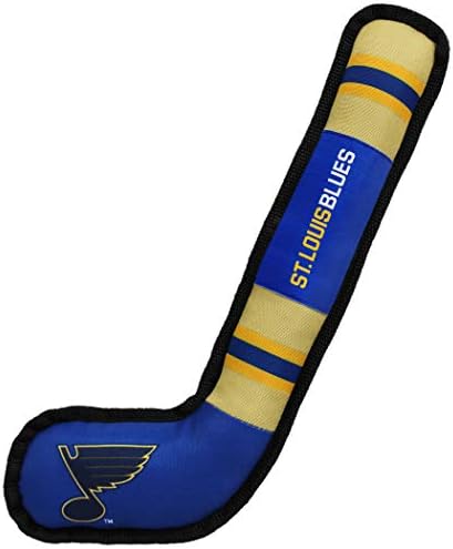 Pets First Dog Toy Tough Nylon with Inner Squeaker Licensed by NHL St. Louis Blues Hockey Stick Toy for Dogs & Cats. Play Hockey with Your Pet with This Licensed Dog Tough Toy