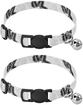 Tropical Palm Leaf Black Kitten Collar with Bell 2 Pack Cat Collar Adjustable Length 10.6" to 17.1"