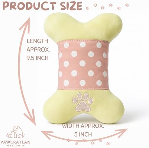 7" Squeaky Plush Toy for Puppies Small Dogs Self Etertainment Washable Soft Made [PET ONLY] (Pink Cartoon Bone)