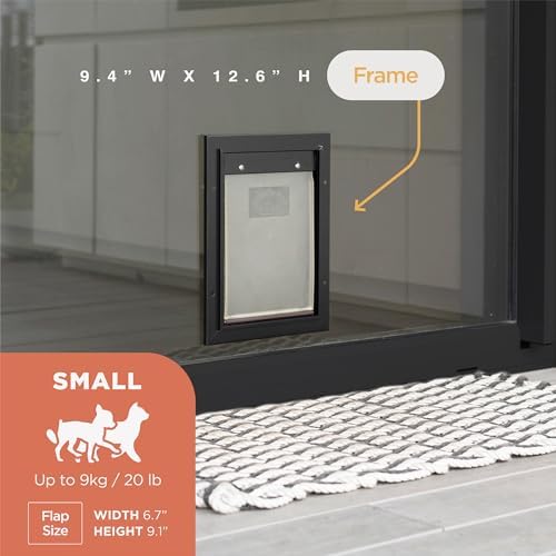 Hakuna Pets Deluxe Aluminum Pet, Cat and Dog Door with 2-Way Locking Panel for Screens, Doors and Walls up to 2.8" Thick, Small, Black