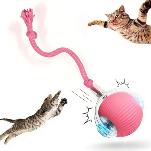 Interactive Rotating Cat Ball Toy, 360 Smart Rolling Ball Electric, Automatic Moving for Cats & Kittens (Pink)