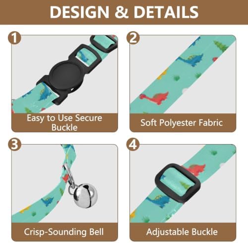 Cute Cartoon Dinosaurs Collars for Cats, 2 Pack Cat Collar with Bell