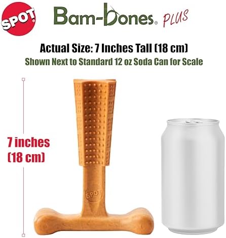 SPOT Bam-Bones Plus T Bone - Bamboo Fiber & Nylon, Durable Long Lasting Dog Chew for Aggressive Chewers – Toy for Dogs & Puppies Under 90lbs, Non-Splintering, 7in, Allergen Free Peanut Butter Flavor
