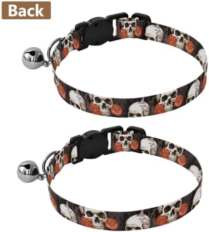Vintage Flowers Skulls Cat Collars with Bell 2 Pack Small Dog Collar Adjustable 10.6 to 17.1 Inches