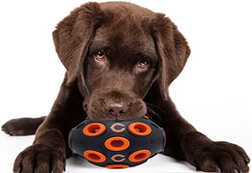 First NFL Chicago Bears Football Treat Dispensing Toy for Dogs and Cats, Interactive Fun, Natural Rubber