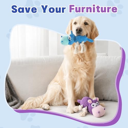 TOOPTATE 2-Pack Squeaky Hippo Dog Toys, Blue & Purple, Medium
