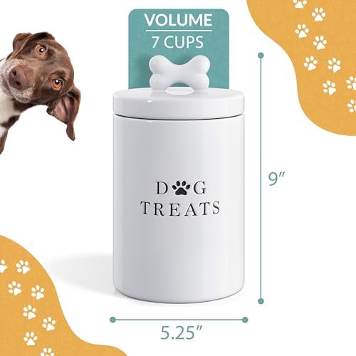 Barnyard Designs Ceramic Dog Treat Container with Airtight Lid (White)