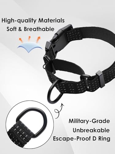 Martingale Dog Collar, Reflective No Pull with Buckle, Black, L