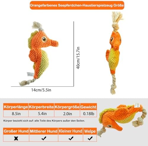 Cute Marine Animal Dog Squeaker Chew Toys, Orange Seahorse
