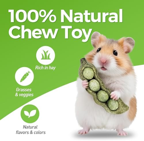 TEEWY Guinea Pig Toys, Prevent Teeth Overgrowth, Natural Vegetables and Timothy Grass, Hamster Chew Toys, Guinea Pig Chew Toys, Chinchilla Toys, 3PCS, Peapod-Shaped