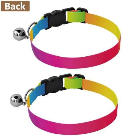 Colorful Rainbow Gradient Cat Collar with Bell 2 Pack Pet Collars Adjustable 10.6 to 17.1 Inches