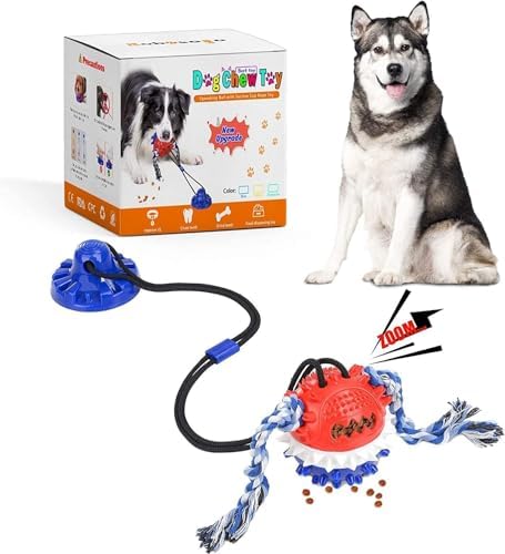 Suction Cup Dog Toy for Aggressive Chewers，Dog Rope Ball Interactive Tug of War Toy, Puppy Tug Toy Squeaky Ball Puzzle Toys for Teeth Cleaning Toys for Small Medium Large Dog