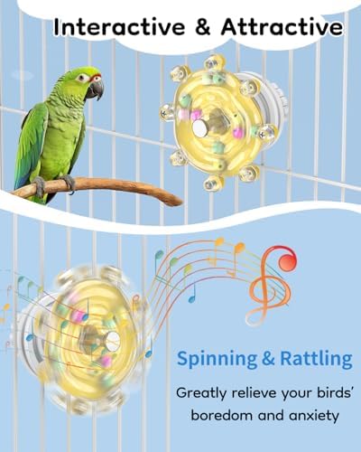 Pawfly Bird Toys for Parakeets, Colorful Spinning Wheel Chew Toy, Interactive Spinner Rattle Parrot Toys, Cockatiel Toy, Parakeet Toys, Bird Cage Accessories for Entertainment Chewing Exercise, Yellow