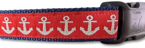 Medium Dog Collar American Flag Anchor Pattern Adjustable Handmade Dog Collar Nautical USA Patriotic Red White Blue Collar Durable Nylon