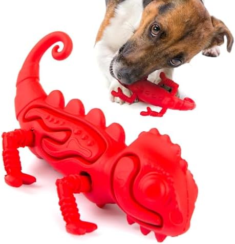 Jeffers Pet Natural Rubber Dog Chew Toy – Red Chameleon, Medium – Vanilla Scent, Durable, Non-Toxic, Dishwasher Safe, Interactive Fetch & Tug Toy - Perfect for Training Medium Chewers