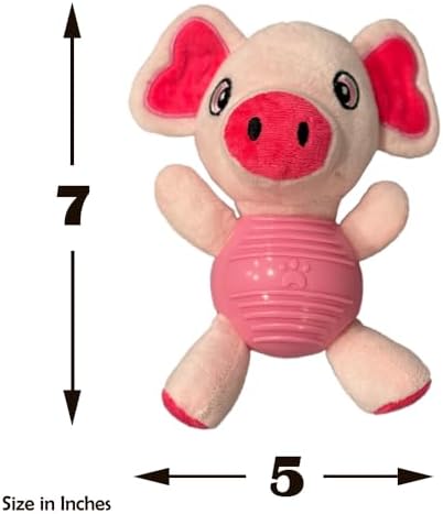 Pink Pig Plush Chew Toy for Dogs, Soft Plush Dog Toy with Durable Ball for Small, Medium, Large Dogs.