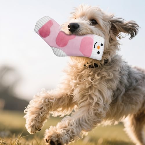 Andiker Squeaky Dog Toys, Cute Sock Shape Dog Chew Toys with Squeaker Crinkle Paper Hidden Food Hole Interactive Dog Toys for Small and Medium Dogs Chewing Teeth Grinding Playing (Pink)