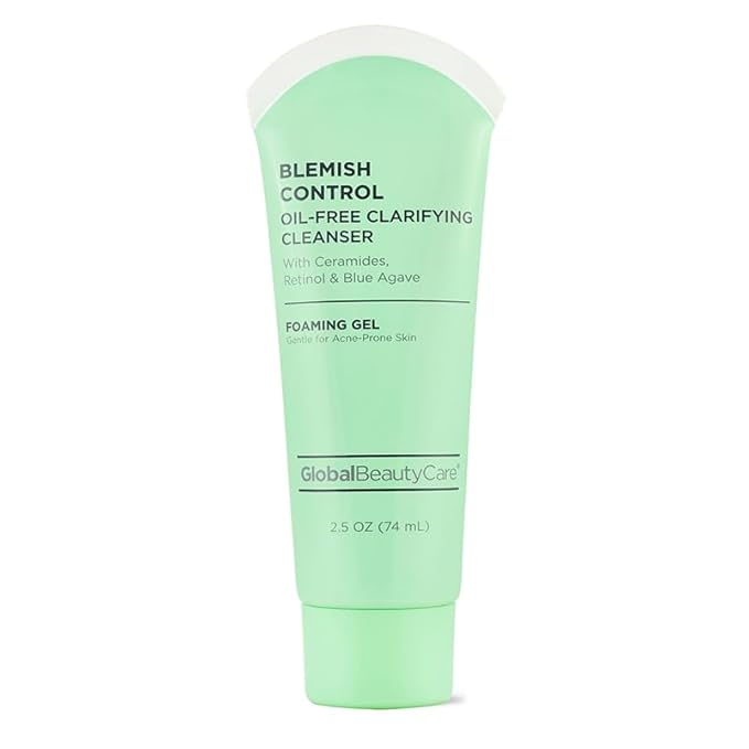 Global Beauty Care Blemish Control Skincare 4-Piece Kit- Facial Cleanser (2.5oz), & Scrub (2.5oz), Spot Treatment (0.5oz) & Facial Moisturizer (1.7oz)– Retinol, Vitamin C, Hyaluronic & Glycolic Acid