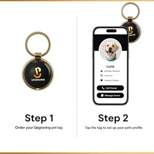 Premium Gold Personalized Pet ID Tag with NFC & QR Code: Silent, Waterproof & Durable Pet Tracker for Dogs & Cats - Instant Location Alerts
