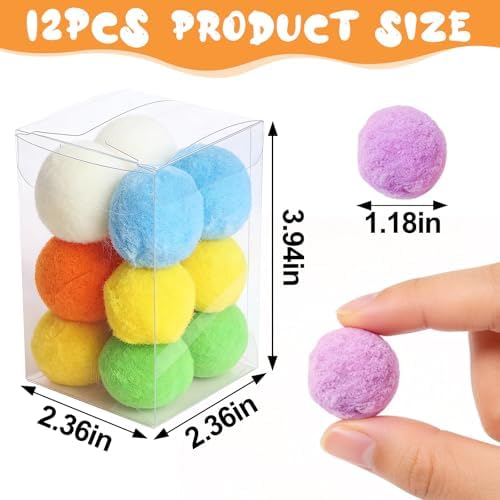 Wivico 12Pcs Cats Toy Balls 1.18inch Colorful Pom Pom Balls Soft Interactive Kitten Ball Exercise Toys Fuzzy Kitten Interactive Playing Quiet Toy for Pet