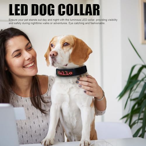 LED Dog Collar, Light Up Dog Collar with Smart DIY Screen, Rechargeable Glowing Collar, in The Dark Pet Necklace for Night Walking, High Visibility & Fashionable (Red Light)