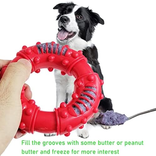 Dog Ring Chew Toys,Dog Chew Toys for Chewers,Non-Toxic Natural Rubber Indestructible Toys for Small Medium Large Dogs - Fun to Chew, Chase and Fetch (Red)