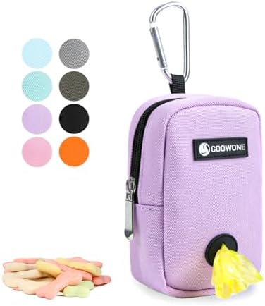 Small Treat Pouch with Dog Bags Dispenser, Portable Walking Bags, Purple